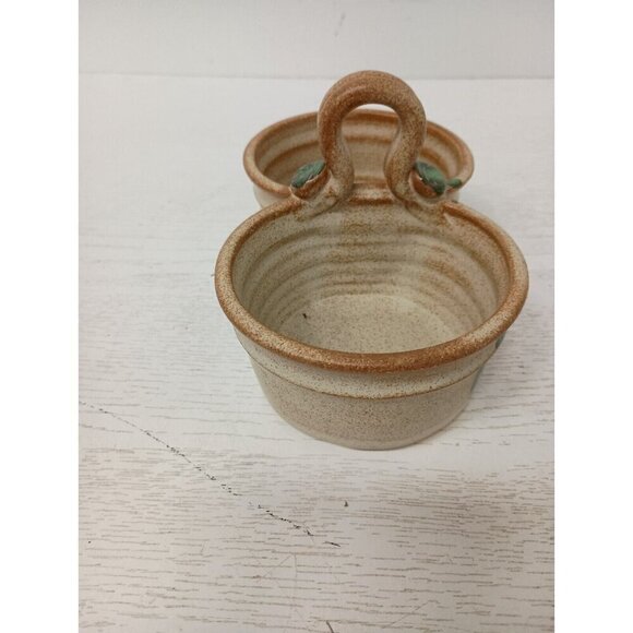 VTG Studio Pottery Stoneware Appetizer Dish With Handle Handmade Divided Signed - Picture 8 of 12